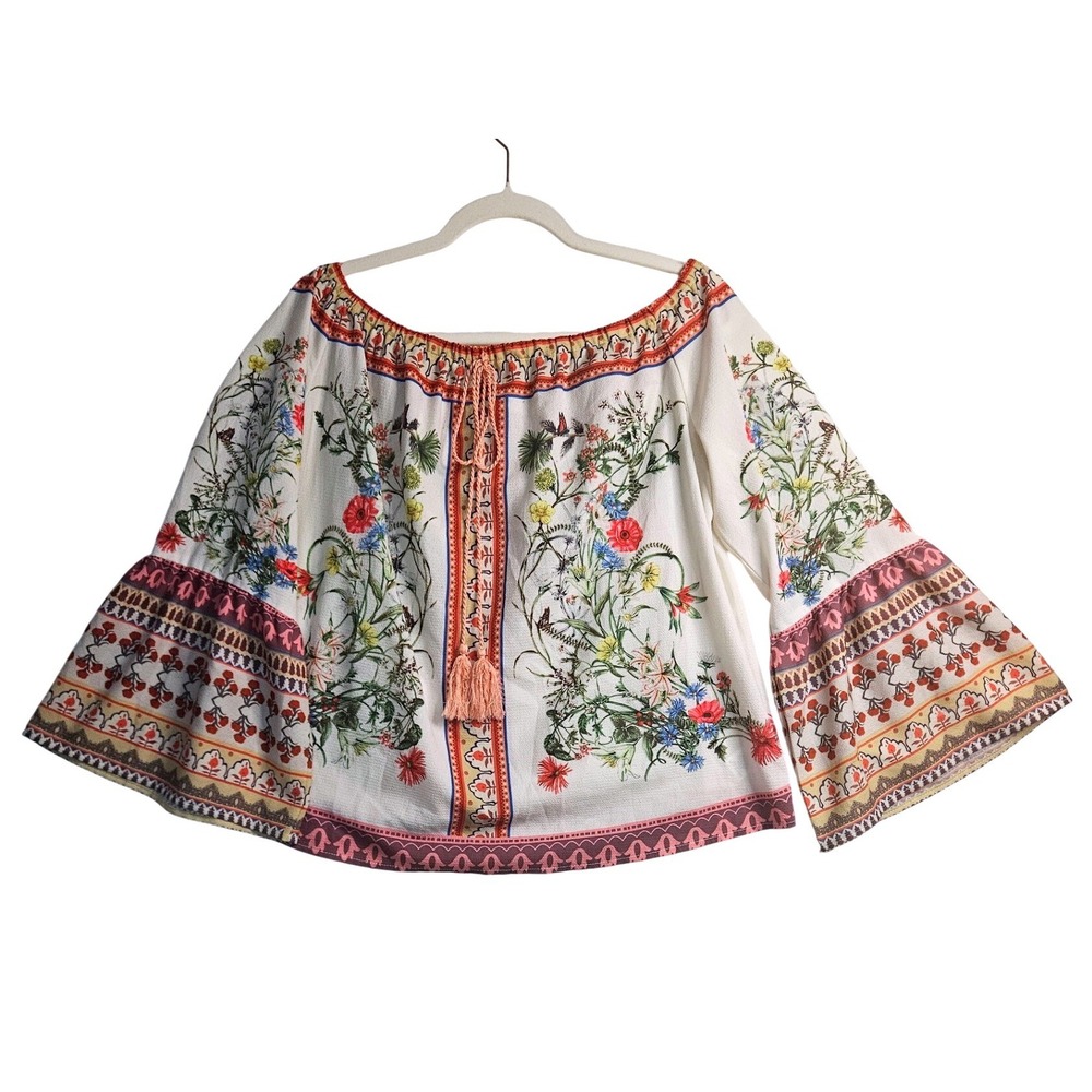 Umgee Boho 2Pc Lot Sz‎ Lg Floral Off Shoulder Babydoll Tunic Dress & Blouse #573 - Picture 3 of 11